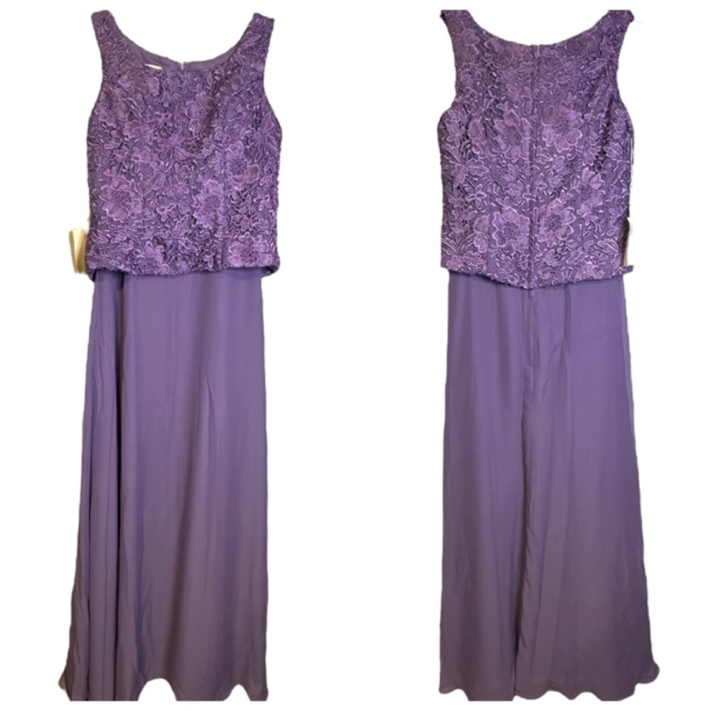 LT Lanting Bridal Elegant Sleeveless‎ Purple Lace Bodice Gown NWT See Msmts MOTB
